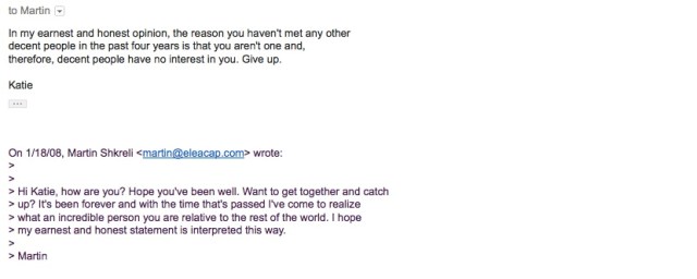 Martin Shkreli Email Response Redacted